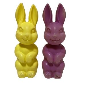 Vintage Easter Bunny Soft Plastic Blow Mold Candy Container Lot of 2